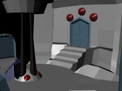 Centerpiece of a game with doors that lead to phases Low-poly 3D model