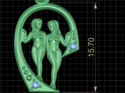 Gemini Harmony Golden Zodiac Twins Pendant 3D print model