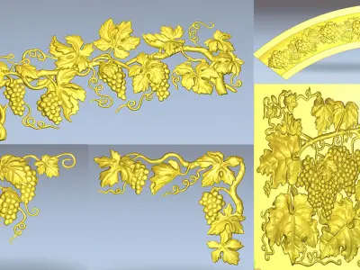 Bunch of grapes 5 RELIEF CARVED 3D print model