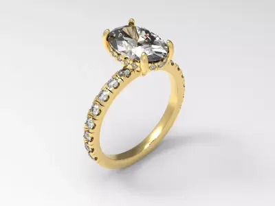 Engagement Ring with Oval and Hidden Halo 3D print model