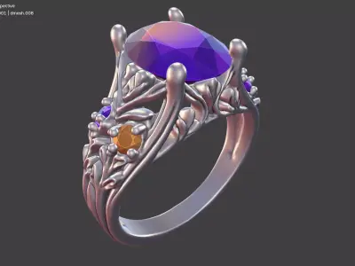 OVAL CENTER NATURE-INSPIRED ENGAGEMENT RING 3D print model