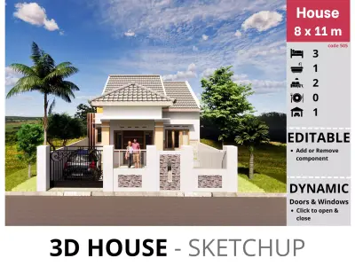House 8x11m code 505- Sketchup 3D model 3D model 3D model