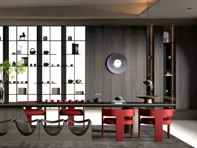 Chinese tearoom study room  Low-poly 3D model