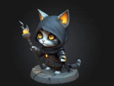 A Chibi Style Female Cat 3D Model Features Low-poly 3D model