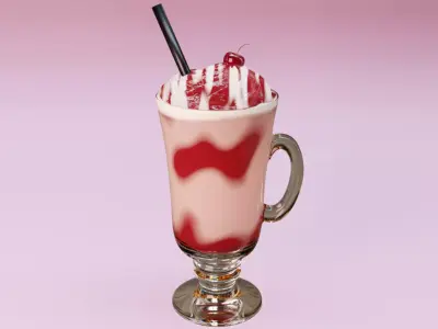 Classic Strawberry Milkshake with Chantilly and Cherry 3D model