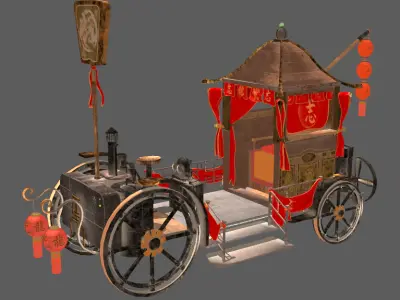 Chinese style horror wedding car Low-poly 3D model