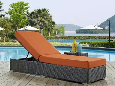 Long Reclining Single Chaise Sunbrella with Cushions 3D model