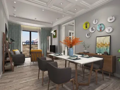 Nordic style Living Room Design 3D model