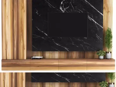 TV Wall Wooden - Set01 3D model