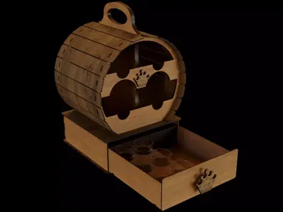 Barrel Wine Rack with Glasses 3D model