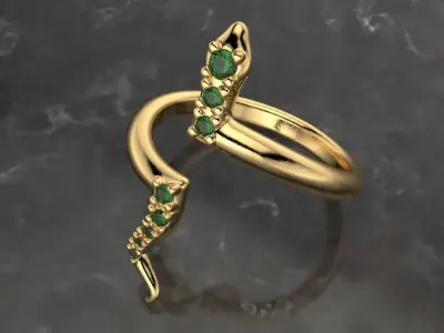 snake low poly ring whit gems adjustable  3D print model