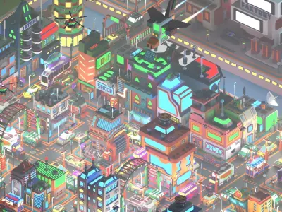 Scifi  Low Poly  Cartoon City  Low-poly 3D model purchase