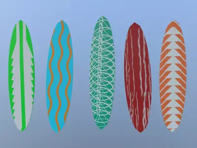 Low Poly Surfboards different colored Free low-poly 3D model
