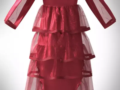 Red Tiered ruffle dress 3D model
