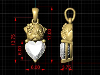 Cute Pug Dog Pendant Necklace Pets Jewelry 3D Cad Design 3D print model