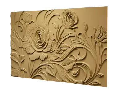  modern rose panel wall decor set relief stl mural CNC 296 3D model