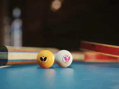 Ping Pong Paddle and Ball Low-poly 3D model