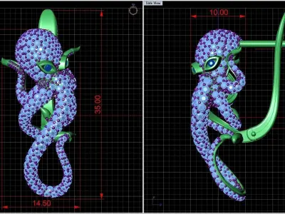 Ocean Octopus Diamond Earrings 3D print model