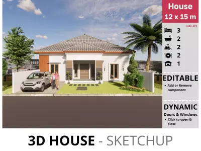 House 12x15m code 473- Sketchup 3D model 3D model 3D model