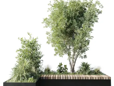 Urban Environment - Urban Furniture - Green Benches With tree 45 Low-poly 3D model