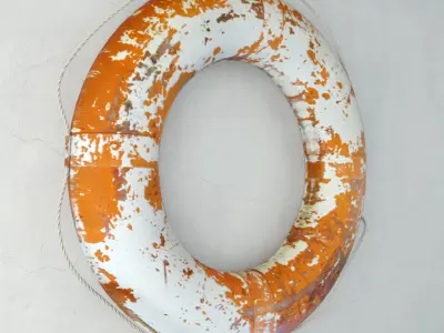 Large Vintage Nautical Orange and White Life Preserver 3D model