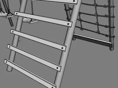 Double Seats Wooden Swing 7 3D model