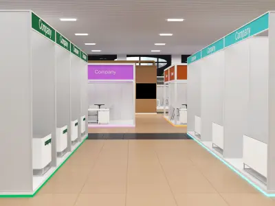 exhibition hall with booths 60mx60m 3D model