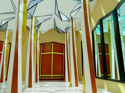 3D model of a hall with Inverted umbrella architecture 3D model