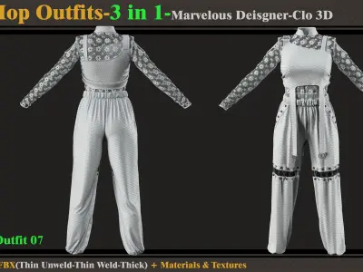 3 in 1 Hip-Hop Outfit-MD-Clo3d-OBJ-FBX-Smart Material-Textures 3D model
