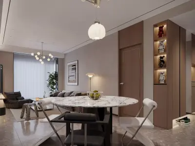 Modern living room dining room bedroom interior scenes 147 3D model