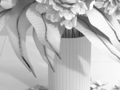 Giant white peonies hall glass vase  3D model