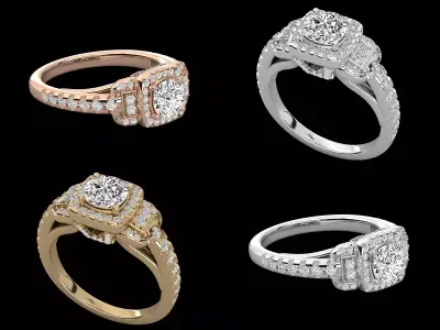 Luxury Halo Engagement Ring CAD Designs Collection for Jewellery 3D print model