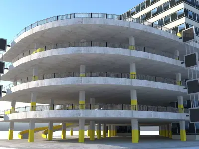 Inner City Multi-Storey Parking Lot Building Low-poly 3D model