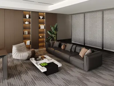 Luxury Executive Office with Modern Desk and Lounge Area 3D model