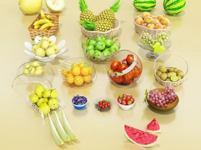 Photorealistic Fruits Basket Collection 3D model