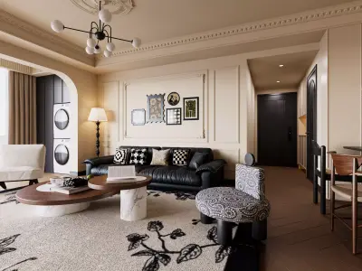 French Eclectic Vintage Living Room  3D model  3D model