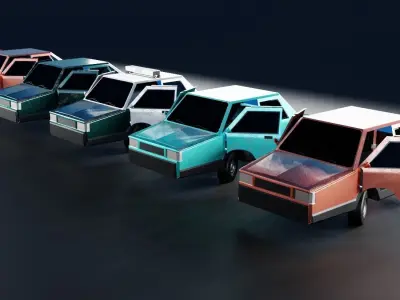 Low Poly Set of Cars Cartoon Style Low-poly 3D model
