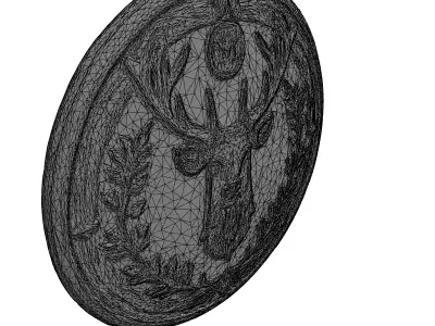 Ornate Silver Stag Head Emblem Low-poly 3D model