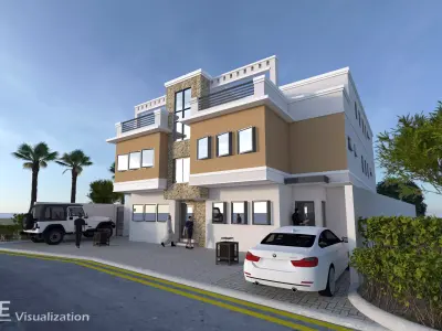 APARTMENT building with car parked 3D model
