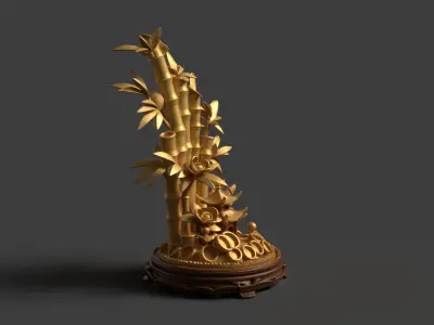 Chinese golden bamboo display stand  3D  3D model