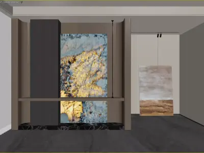 Luxury Foyer with Backlit Stone Art and Minimalist Console 3D model