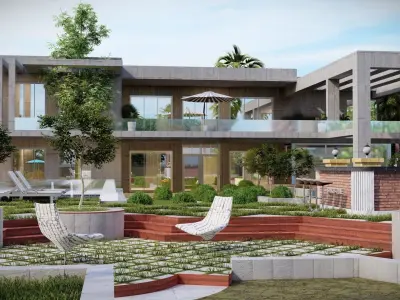 Luxury Farm house design visualization water pool 3D model