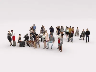  40x Crowds 20 Scanned Casual  Cafe 12 Elegant Sitting People Low-poly 3D model