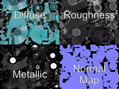 Teal Road Roller model pack Low-poly 3D model