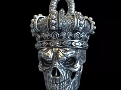 skull pendant jewelry King  with crown vol1 3D print model