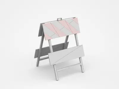 Double Two-Sided Warning Stand Barrier With Red White Strips 3D model