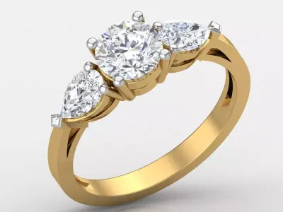 Frosty Morning Three Stone Solitaire Ring 3D print model