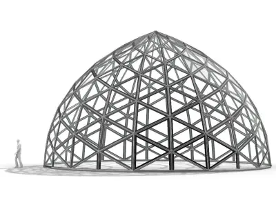 Triangulated Dome Pavilion wireframe structure Glass Panels V3 3D model
