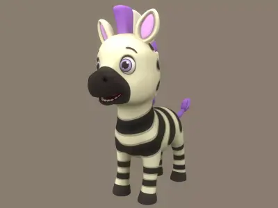 Rigged Violet Cartoon Zebra Low-poly 3D model