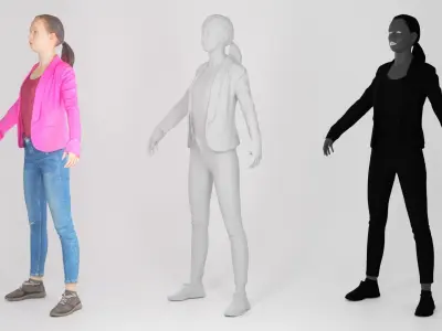 Female in a purple jacket ready for animation 200 Low-poly 3D model